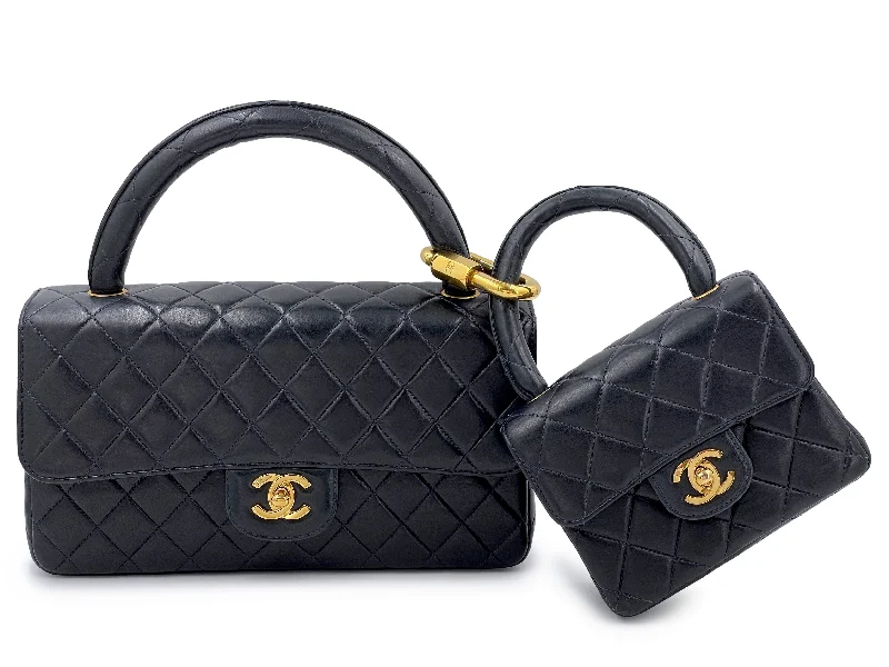 Chanel 1994 Vintage Parent Child Bag Kelly Flap Set Black 24k GHW