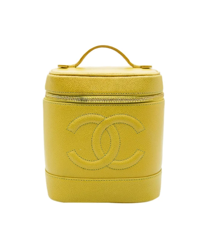 CHANEL VINTAGE VANITY HAND BAG YELLOW CAVIAR SKIN 90241761 DBXS0638